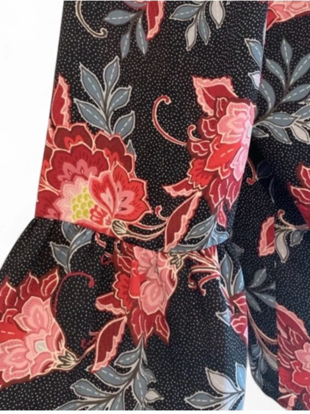 LOFT Black Floral Long-Sleeve Blouse with Pink and Blue Flowers - Picture 4 of 4